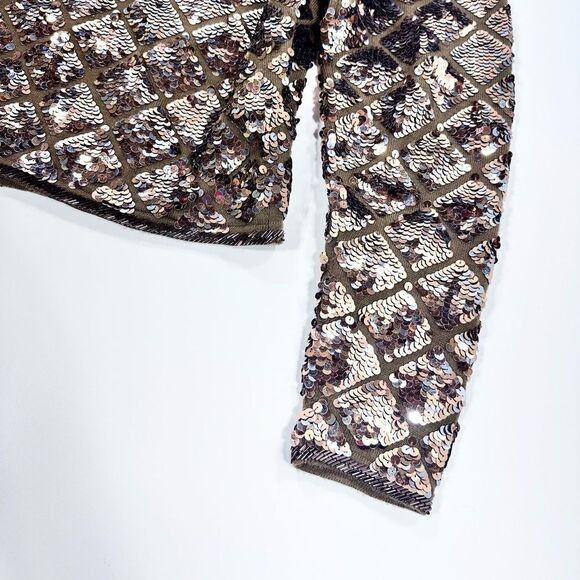 Vintage Cathy Hardwick bronze dynasty style sequin sweater top L - Picture 5 of 10